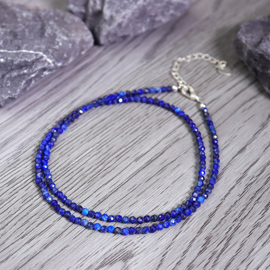 TINY LAPIS LAZULI NECKLACE 2MM • September birthstone • dainty layering necklace