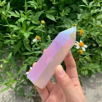 Angel Aura Rose Quartz Specimen Healing Crystal Wand Obelisk Tower Point Gifts