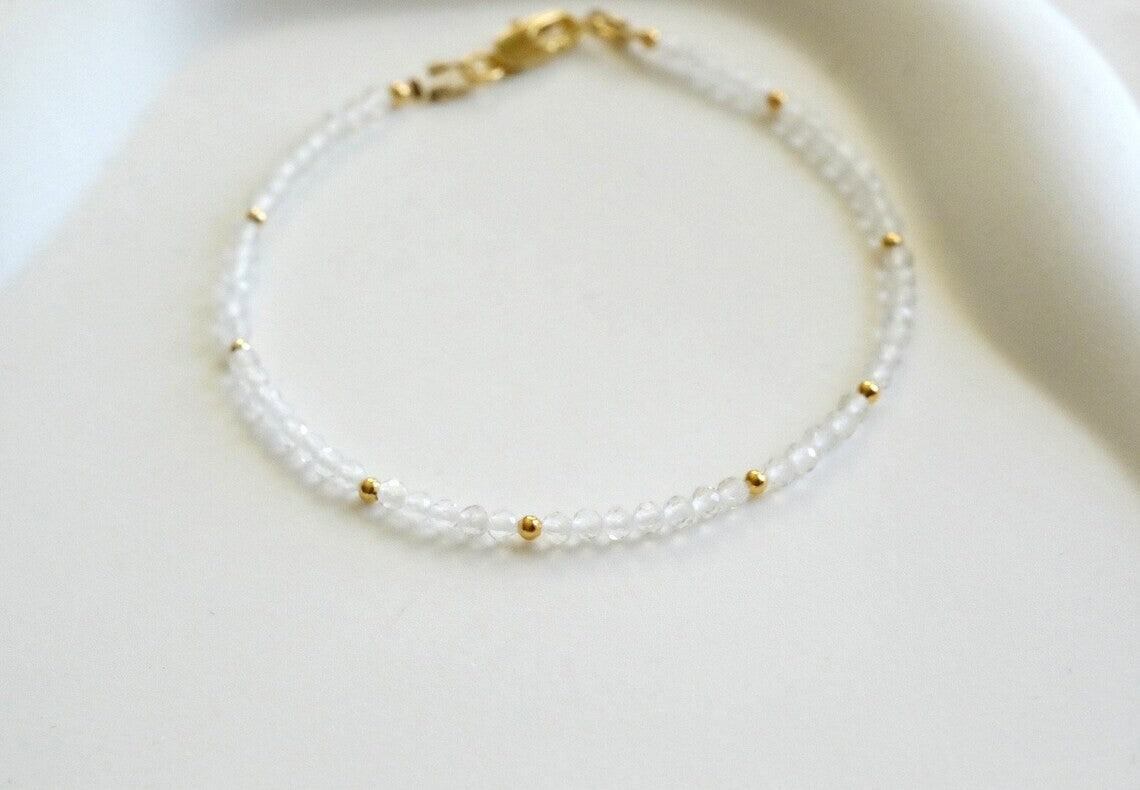 Natural Crystal Clear Quartz Beads Healing Dainty Delicate Women Bracelet Gift