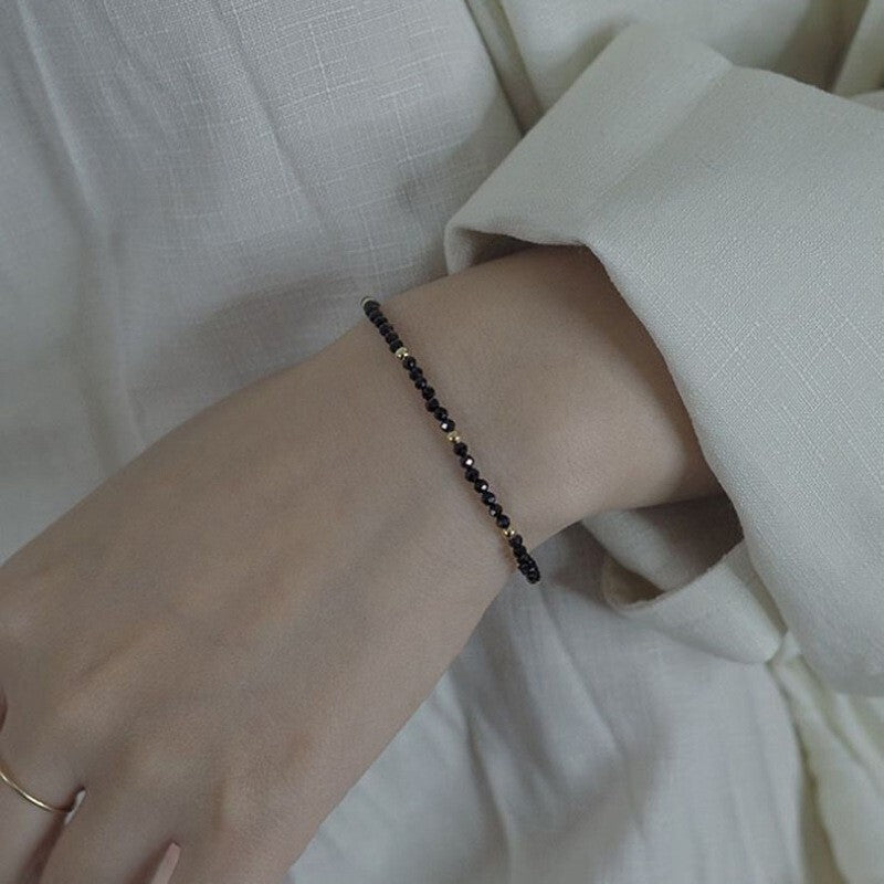 Shungite Stone Minimalist Dainty Bead Healing Protection Strength Women Bracelet