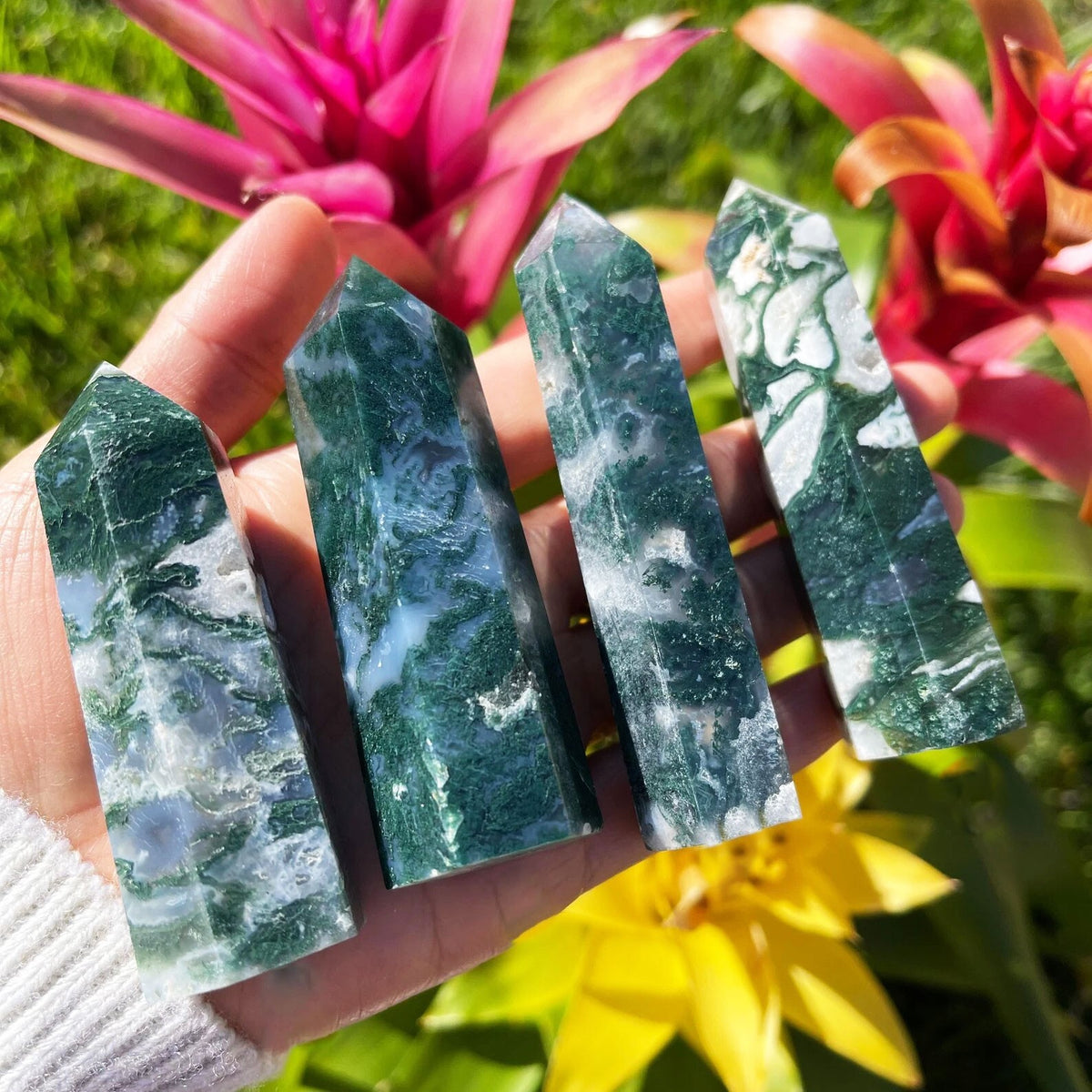 Green Moss Agate Tower Obelisk Healing Witchy Decor Specimen Chunk Ornament GIFT