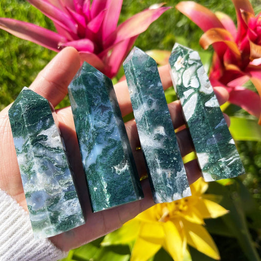 Green Moss Agate Tower Obelisk Healing Witchy Decor Specimen Chunk Ornament GIFT