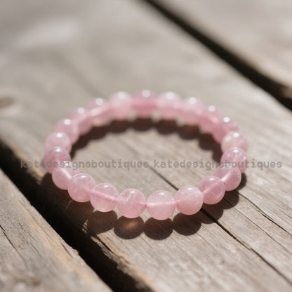 5pcs Natural Rose Quartz 8mm Beaded Healing Infused Reiki Women Bracelet Gift