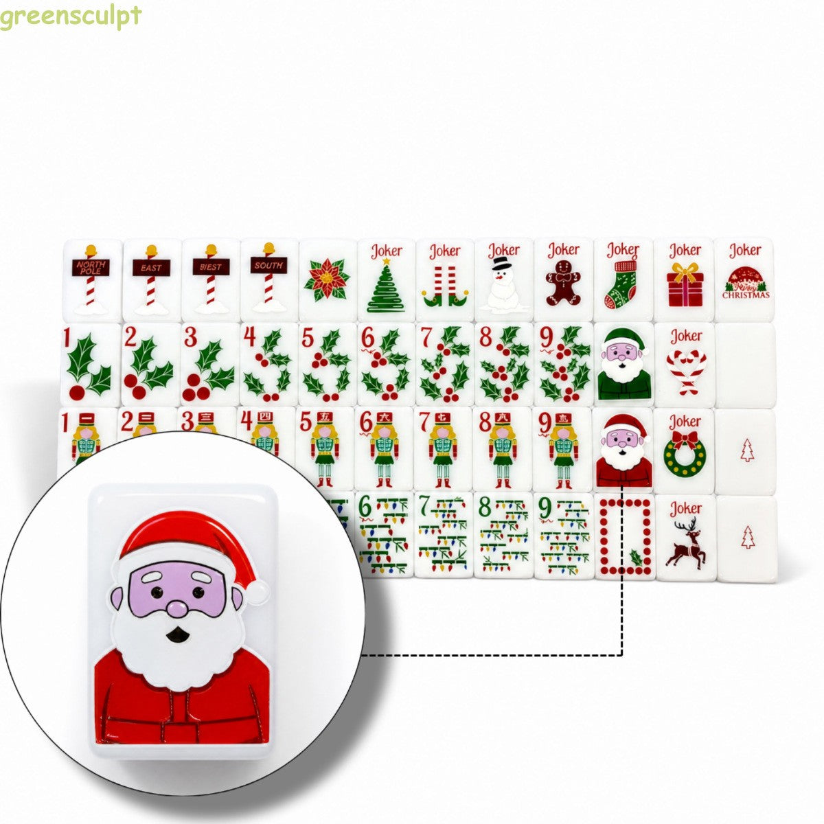 Christmas Themed Acrylic American Mahjong Set, 160 Tiles + Free storage Bag