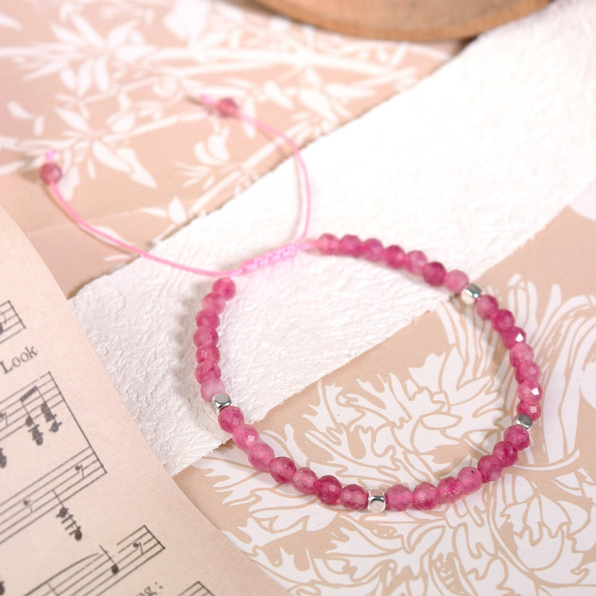 Minimalist Pink Tourmaline Beads Handmade Healing Balance Women Dainty Bracelet