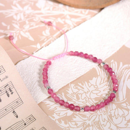 Minimalist Pink Tourmaline Beads Handmade Healing Balance Women Dainty Bracelet
