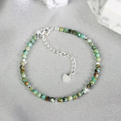 4mm Crystal Gemstone African Turquoise Beads Healing Tiny Dainty Women Bracelet