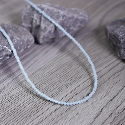Blue Angelite 2mm Beaded Choker Healing Dainty Women Minimalist Crystal Necklace