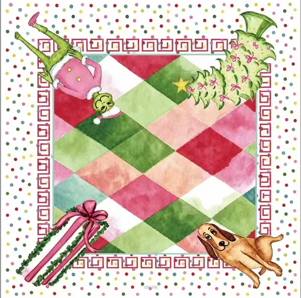 Engraved American Mahjong Tiles  set 160 Grinchmas Lime green Mat $40 additional