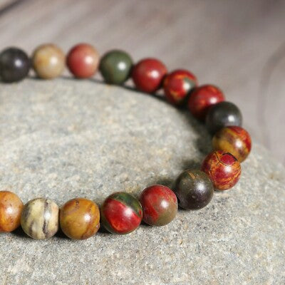 Natural Crystal Gemstone Beads Picasso Jasper 8mm Beads Healing Calming Bracelet