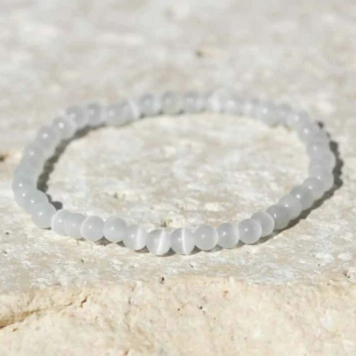Natural Selenite 4mm Bead Healing Balance Reiki Stretch Women Men Bracelet Gifts