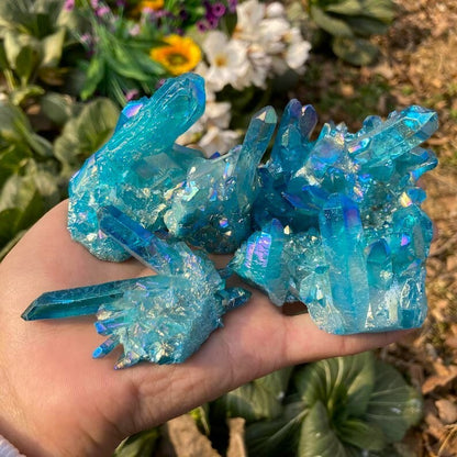 80-100g Titanium Aura Blue Crystal Rainbow Healing Cluster Geode Rock Decor Gift