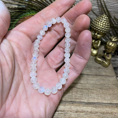 Gemstone White Moonstone 4MM Round Bead Healing Reiki Women Men Bracelet Gift