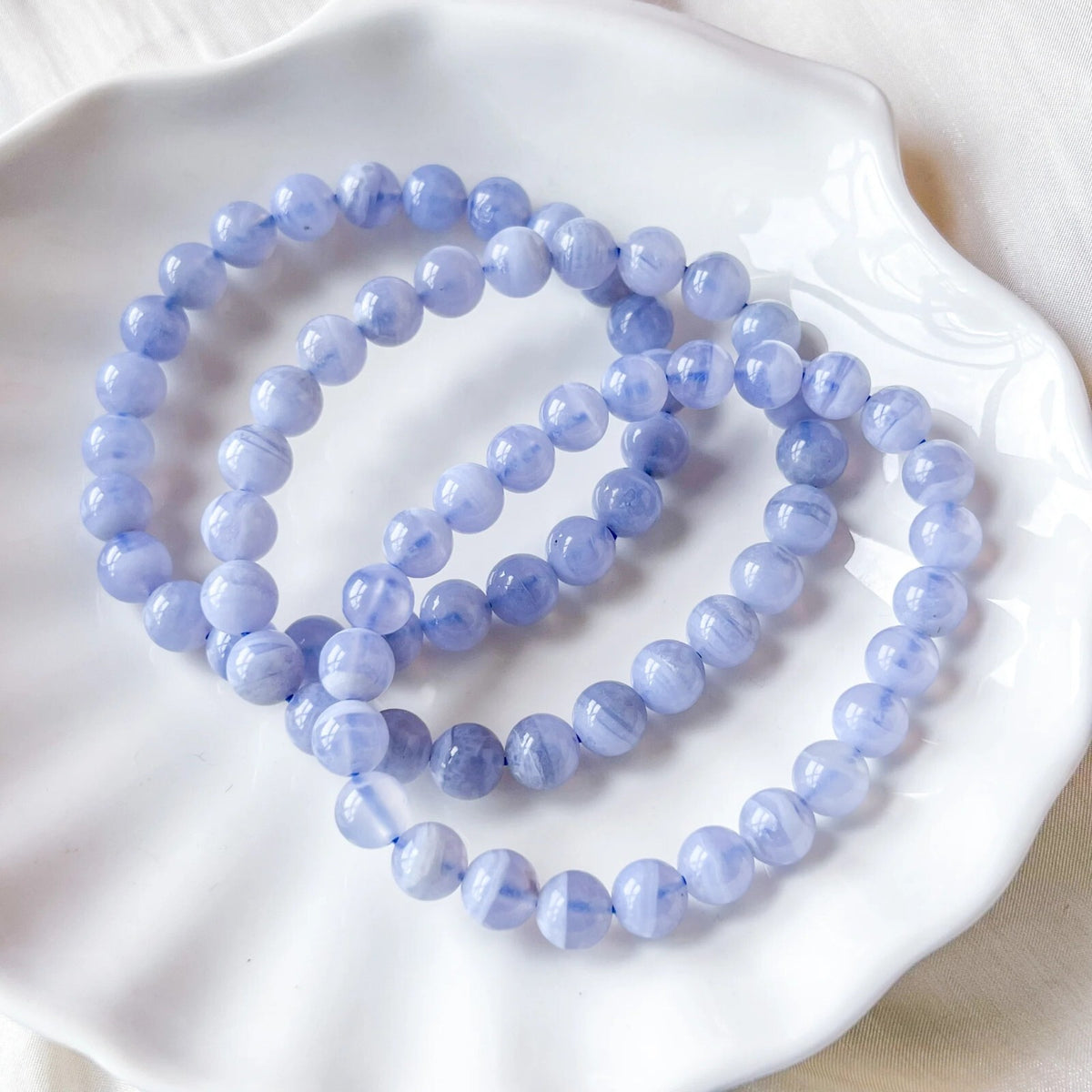 Blue Lace Agate 8mm Beaded Healing Inner Peace Peaceful Stretch Bracelet Gift