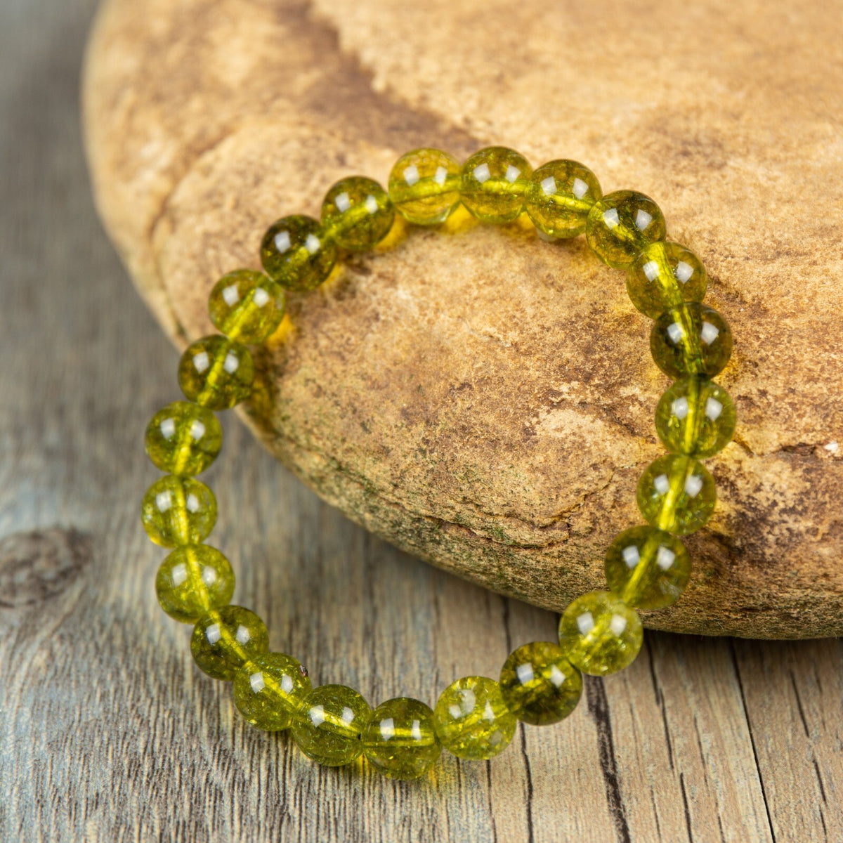 Handmade Natural Peridot Balance Bracelet Round 8MM Beads Healing Reiki Gift
