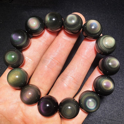 10MM Beaded Handmade Balance Bracelet Round Rainbow Obsidian Beads Healing Reiki