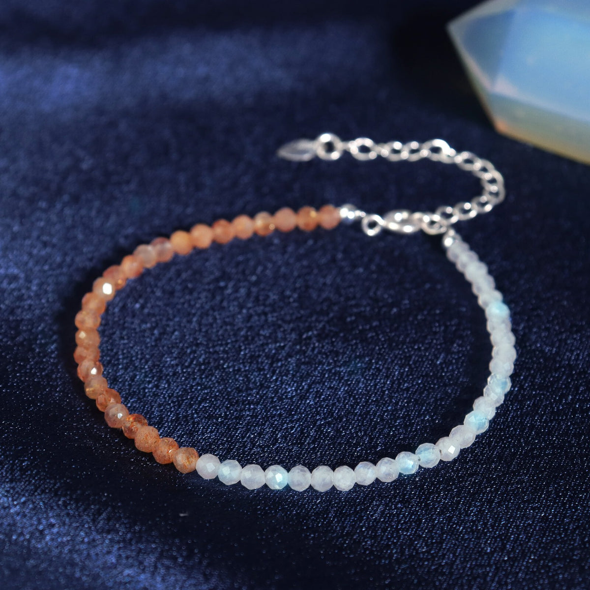 Sunstone & White Moonstone 3mm Beads Healing Reiki Dainty Women Crystal Bracelet