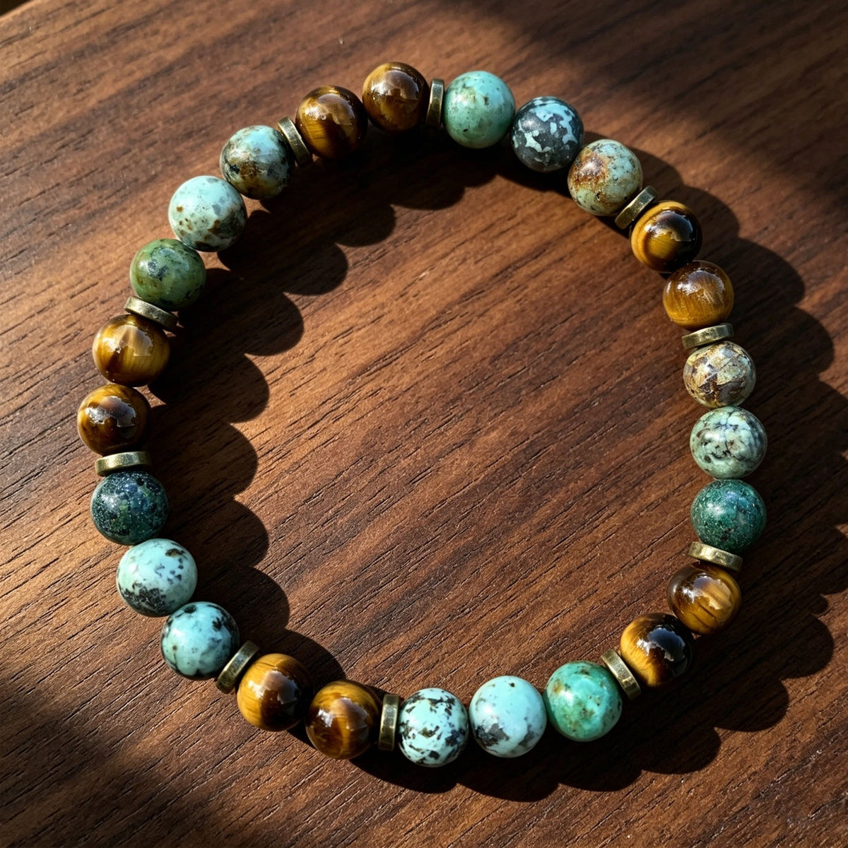 African Turquoise & Tiger Eye 8mm beaded Healing Balance Women Stretch Bracelet