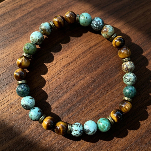 African Turquoise & Tiger Eye 8mm beaded Healing Balance Women Stretch Bracelet