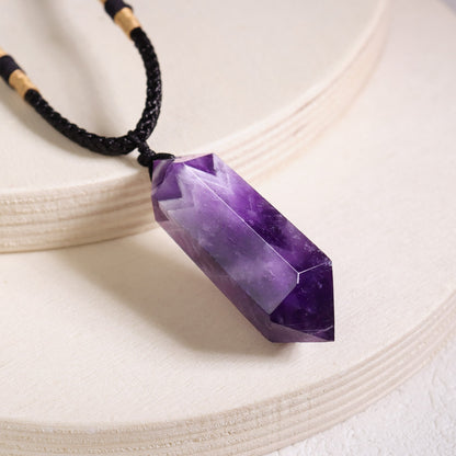 Amethyst Crystal Hexagonal Point Pendant Healing Chakra Women Men Necklace Gifts