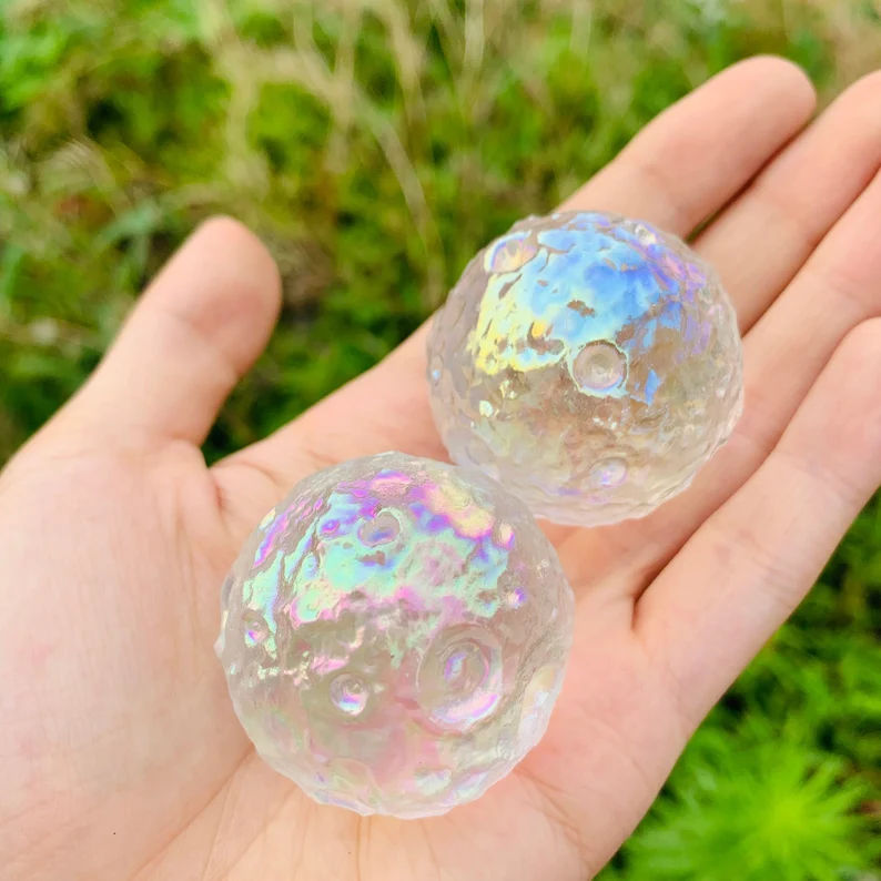Angel Aura Quartz Full Moon Healing Crystal Carving Sphere Home Car Decor Gifts