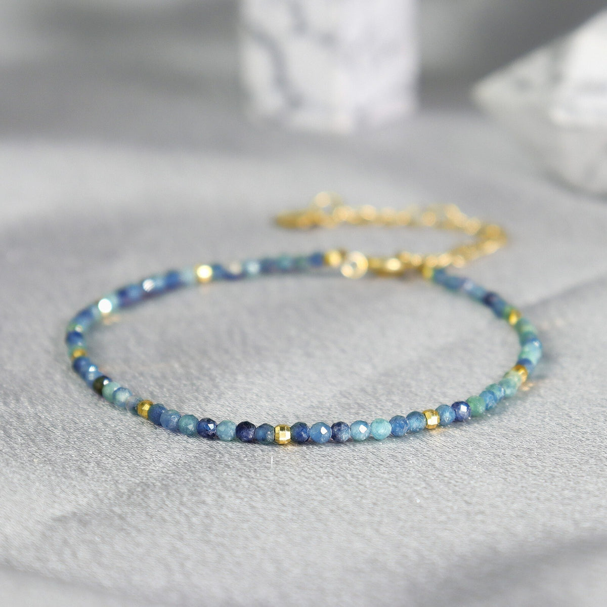 Blue Tourmaline Subtle Gemstone Crystal Healing Calming Bracelet for Women Gift