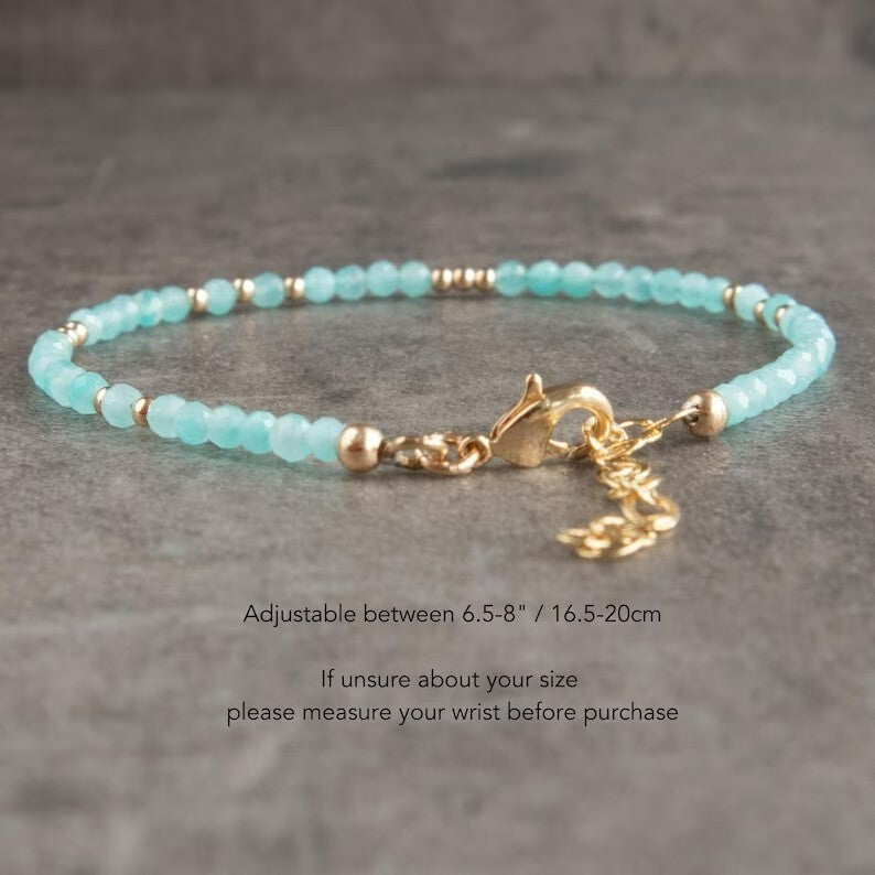 Handmade Natural Amazonite Gemstone Beads Healing Dainty Women Bracelet Gift