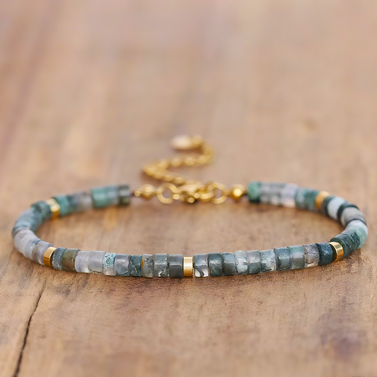 Moss Agate Bracelet Minimalist Dainty Crystal Luck Attacts Healing Bracelet