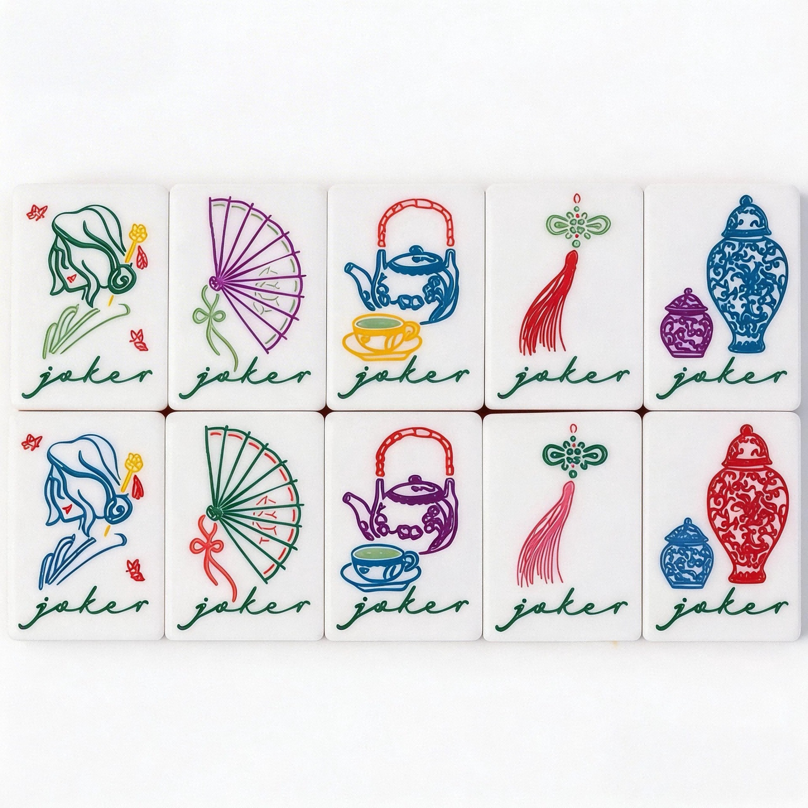 160Pcs American Mahjong Tiles 3-Layer Acrylic Green Hand-Painted Set + Free Bag