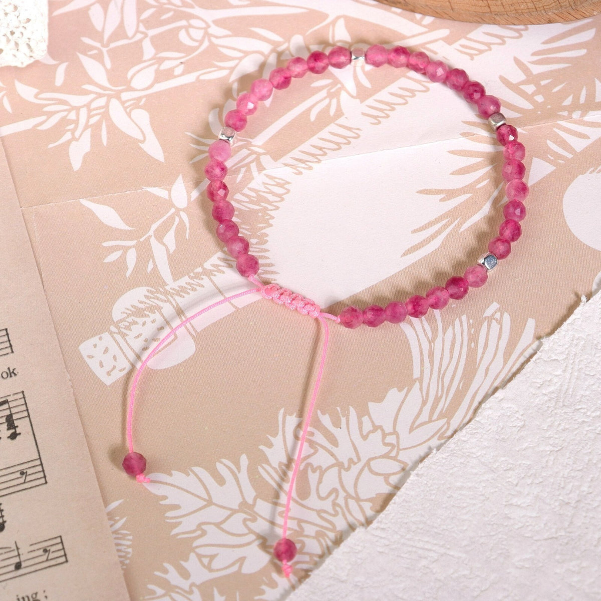 Minimalist Pink Tourmaline Beads Handmade Healing Balance Women Dainty Bracelet