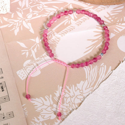 Minimalist Pink Tourmaline Beads Handmade Healing Balance Women Dainty Bracelet