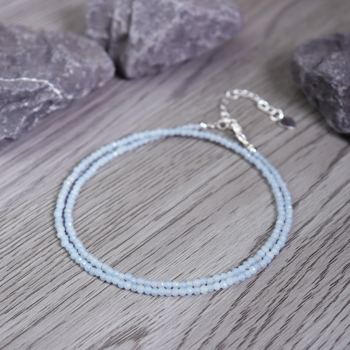 Blue Angelite 2mm Beaded Choker Healing Dainty Women Minimalist Crystal Necklace