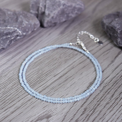 Blue Angelite 2mm Beaded Choker Healing Dainty Women Minimalist Crystal Necklace