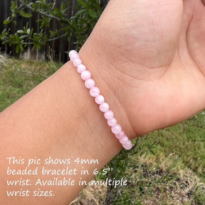Natural Rose Quartz Dainty Stretch Women Bracelet Round 4MM Bead Healing Reiki