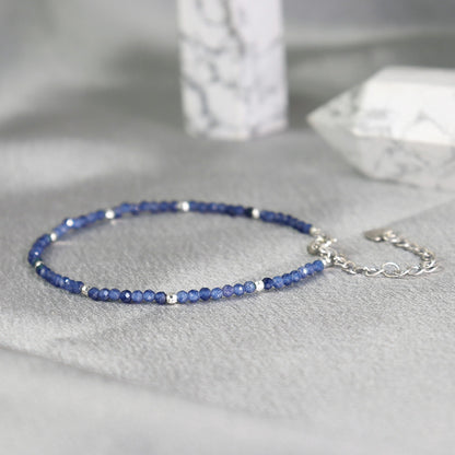 Minimalist Women Bracelet Sapphire 2mm Bead Healing Crystal Elegant Jewelry Gift