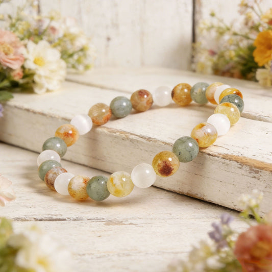 Citrine Selenite Labradorite 8mm Beads Healing Empath Protection Women Bracelet