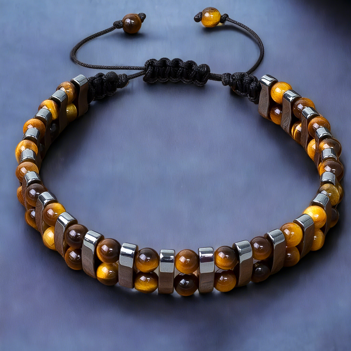 Tiger Eye and Hematite Beaded Healing Protection Adjustable Women men Bracelet