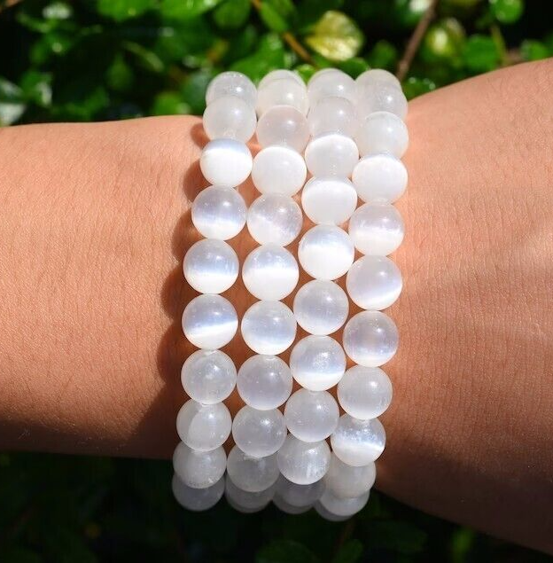 Genuine Selenite 8m Beads Healing Balance Reiki Stretch Women Men Bracelet Gifts