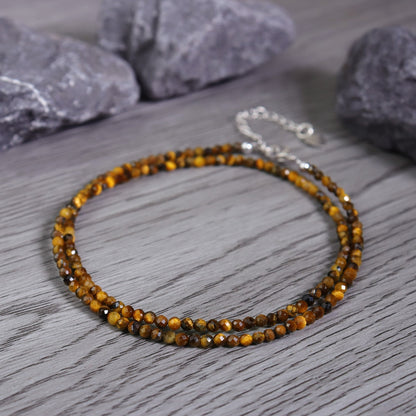 Natural Tiger's Eye 2mm Beaded Choker Healing Confidence Women Necklace Gift