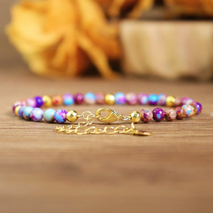 Galaxy Sea Sediment Jasper 4mm Dainty Beads Healing Calming Women Bracelet Gift