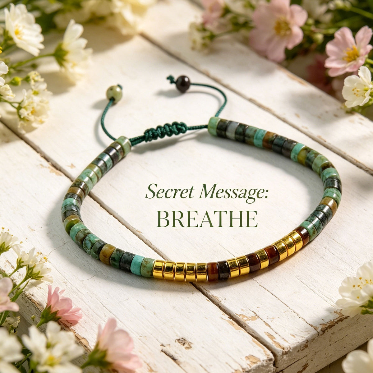 " Breathe" Morse Code Turquoise Crystal Beads Healing Women Men Bracelet Gifts