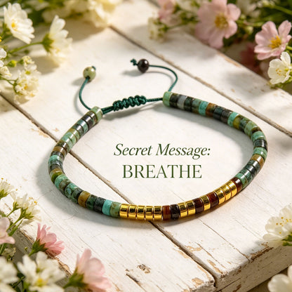 " Breathe" Morse Code Turquoise Crystal Beads Healing Women Men Bracelet Gifts