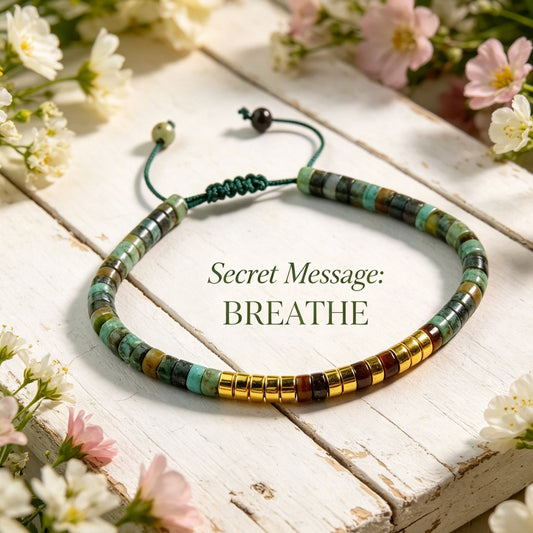 " Breathe" Morse Code Turquoise Crystal Beads Healing Women Men Bracelet Gifts