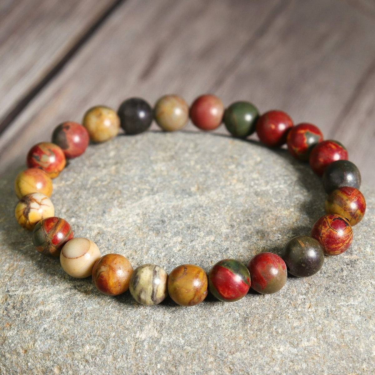 Natural Crystal Gemstone Beads Picasso Jasper 8mm Beads Healing Calming Bracelet