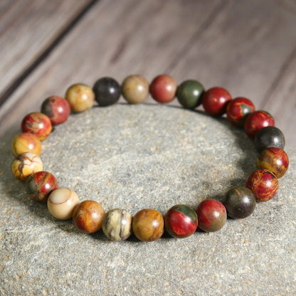 Natural Crystal Gemstone Beads Picasso Jasper 8mm Beads Healing Calming Bracelet