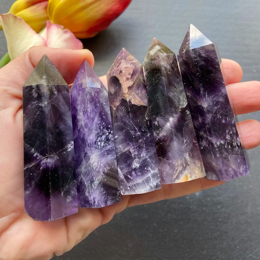 Natural Chevron Amethyst Healing Crystal Wands Obelisk Tower Point Home Decor