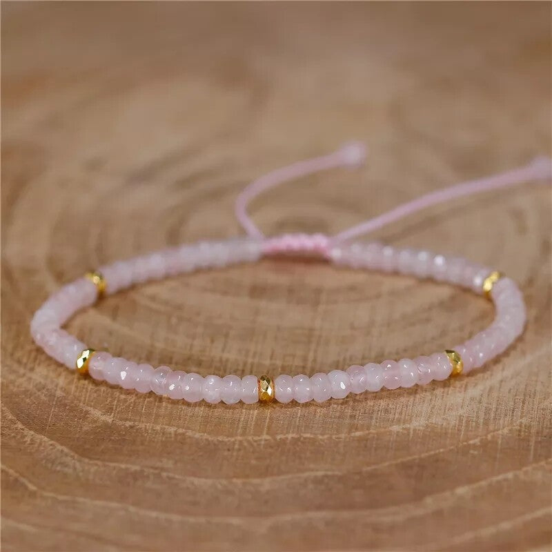 Natural Gemstone 4 mm Beads Tibetan Healing Reiki Dainty Women Girls Bracelet