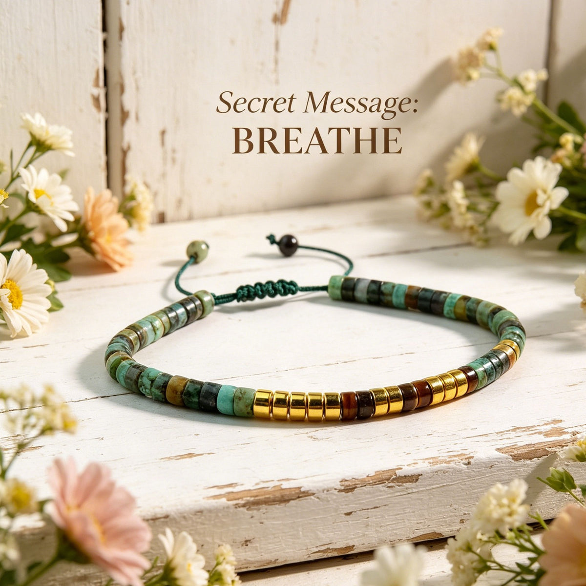 " Breathe" Morse Code Turquoise Crystal Beads Healing Women Men Bracelet Gifts