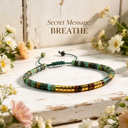 " Breathe" Morse Code Turquoise Crystal Beads Healing Women Men Bracelet Gifts