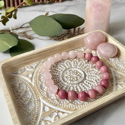 Rose Quartz & Rhodonite Crystal Beads Healing Bracelet for unconditional love
